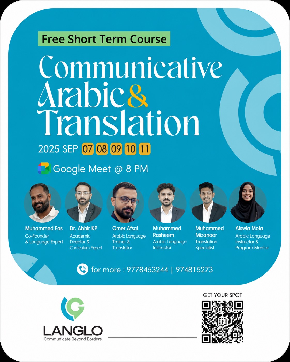 Communicative Arabic and Translation event poster